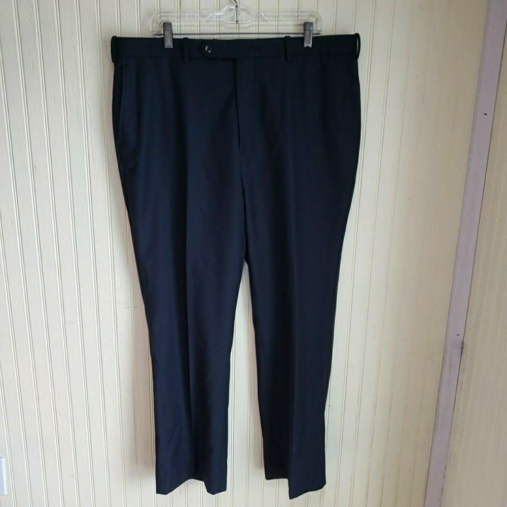 Pants Mens 40x30 Navy Blue Flat Front Lined Dress Slacks‎ Polyester Viscose